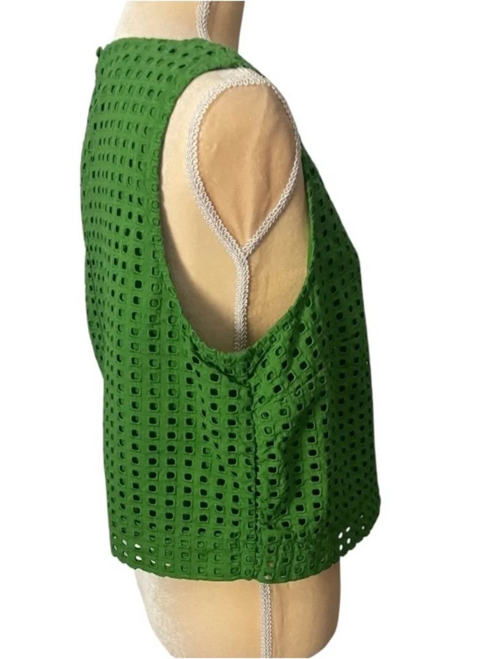 Kate Spade Green Eyelet Broderie Top Sleeveless Sz XL Textured Chic Summer